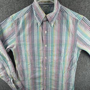 Brooks Brothers Seersucker Small Button Up Shirt Men Colorful Cotton Long Sleeve